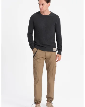 Pantaloni cargo cu snururi de ajustare la terminatie, Bej