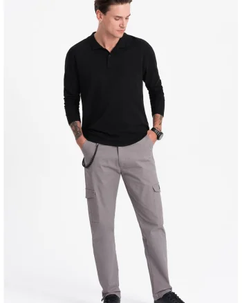 Pantaloni cargo cu snururi de ajustare la terminatie, Gri cenusiu