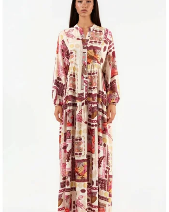 Rochie Maxi,  decolteu in V, maneci lungi, rosie, viscoza