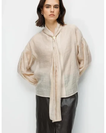 Bluza dama,  Crem, Decolteu in V