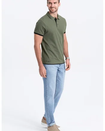 Tricou polo din bumbac pique, Kaki