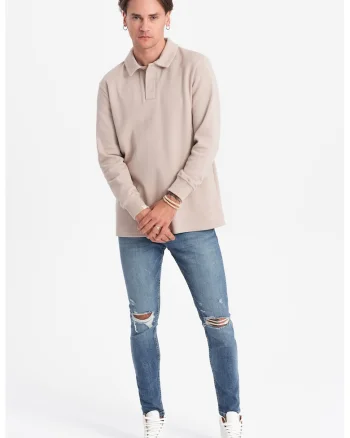Bluza polo din amestec de bumbac, Bej deschis