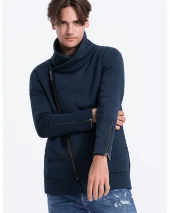 Bluza de trening cu guler inalt si fermoar, Bleumarin