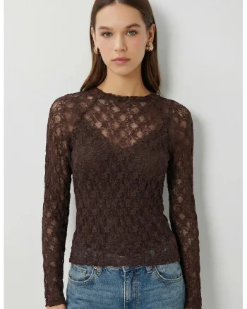 Bluza dama, Happiness Istanbul, Maro inchis, Dantela