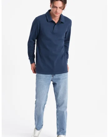 Bluza polo din amestec de bumbac, Albastru inchis