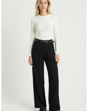 Pantaloni dama, Happiness Istanbul, talie inalta, negru, poliester