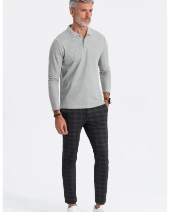 Bluza polo din bumbac pique, Gri deschis melange