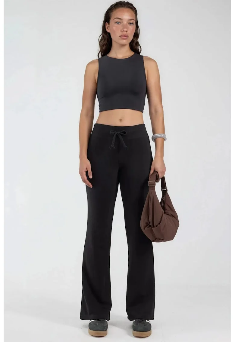 Pantaloni dama,  talie elastica, negru, bumbac si poliester