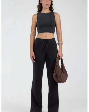 Pantaloni dama,  talie elastica, negru, bumbac si poliester