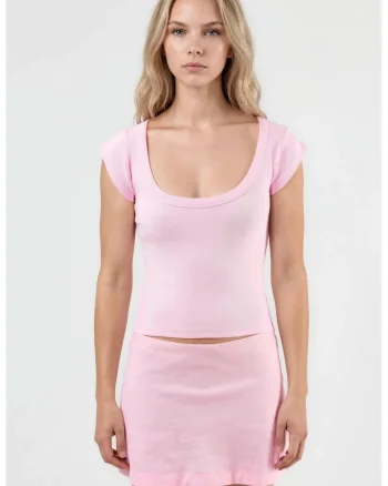Tricou dama,  Roz pudrat, Bumbac/Elastan