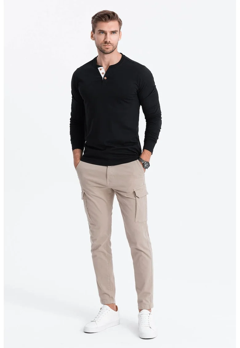 Bluza din bumbac cu fenta cu nasturi, Negru