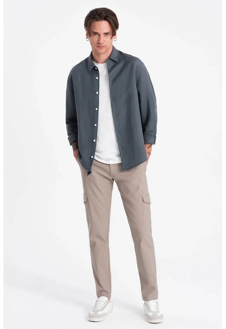 Pantaloni cargo cu croiala dreapta, Maro taupe deschis