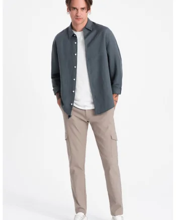 Pantaloni cargo cu croiala dreapta, Maro taupe deschis