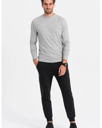 Bluza din bumbac cu decolteu la baza gatului, Gri deschis melange