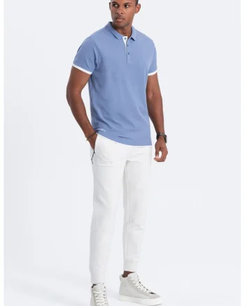 Tricou polo din bumbac pique, Albastru lavanda