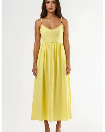 Rochie midi A-Line  galben, modal/poliester