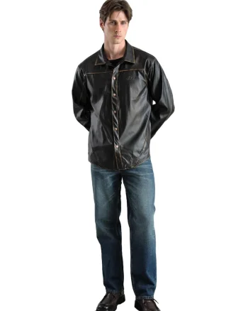 Camasa barbati,  Regular Fit, piele ecologica, negru, cu nasturi