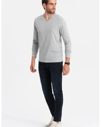 Bluza din bumbac cu decolteu in V, Gri deschis melange