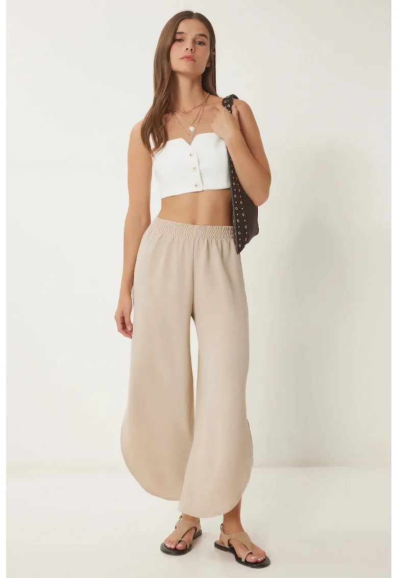 Pantaloni dama, Happiness Istanbul, texturati, crem, poliester