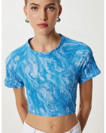 Tricou dama, Happiness Istanbul, Albastru deschis, Slim