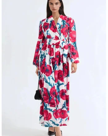 Rochie Maxi,  Floral, Multicolor, Poliester, Maneca lunga