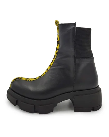 Ghete de piele cu toc masiv, Negru/Galben