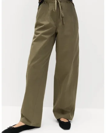 Pantaloni de bumbac cu talie inalta, Kaki inchis