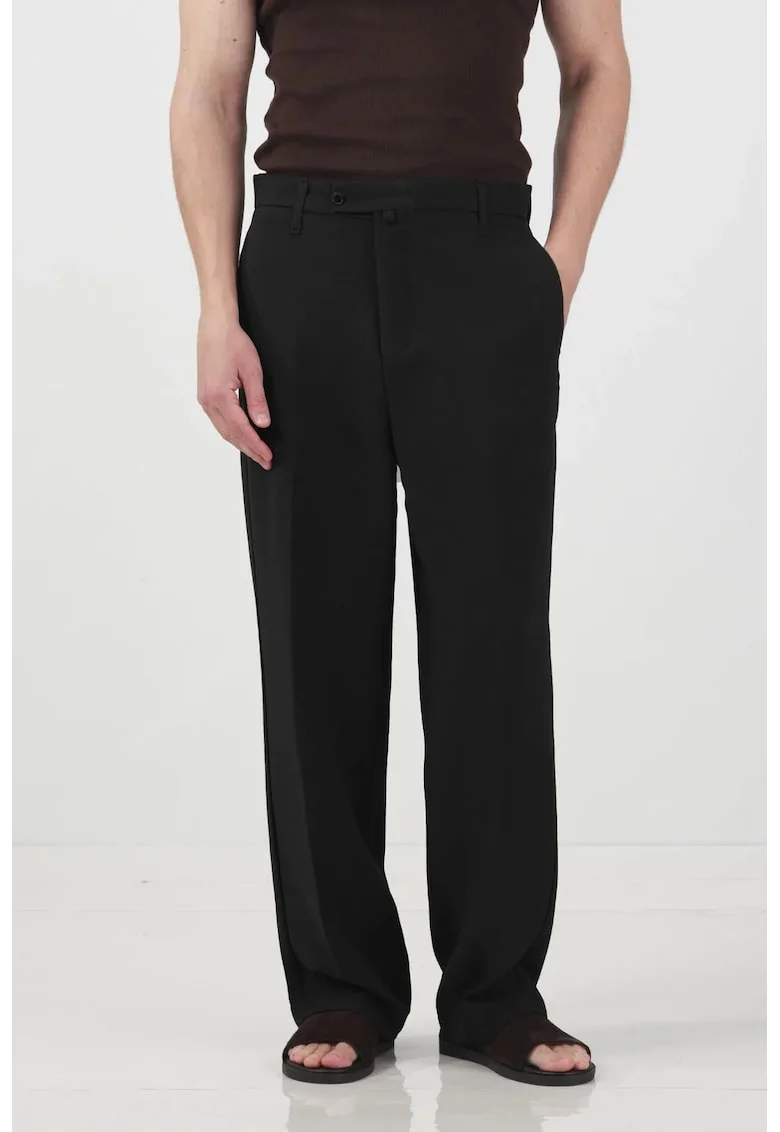 Pantaloni barbati,  talie medie, croiala dreapta, negru, poliester