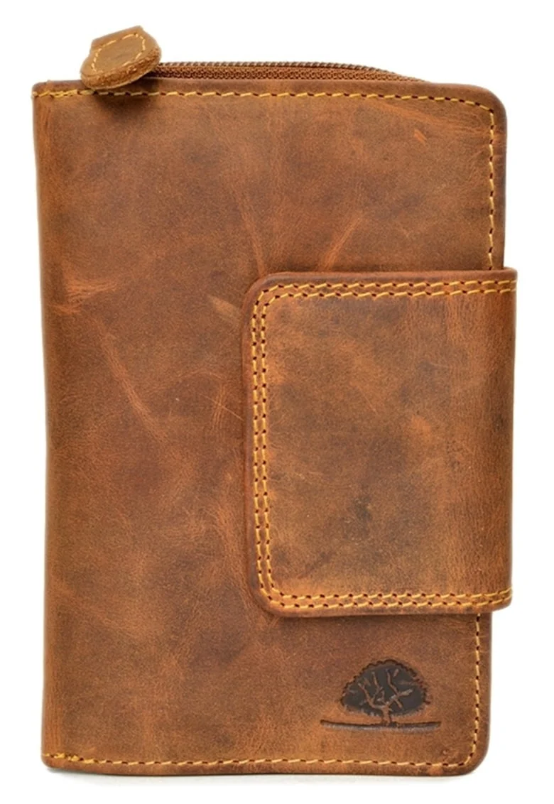 Portofel dama piele naturala maro antichizat 10 x 15 cm, Vintage,