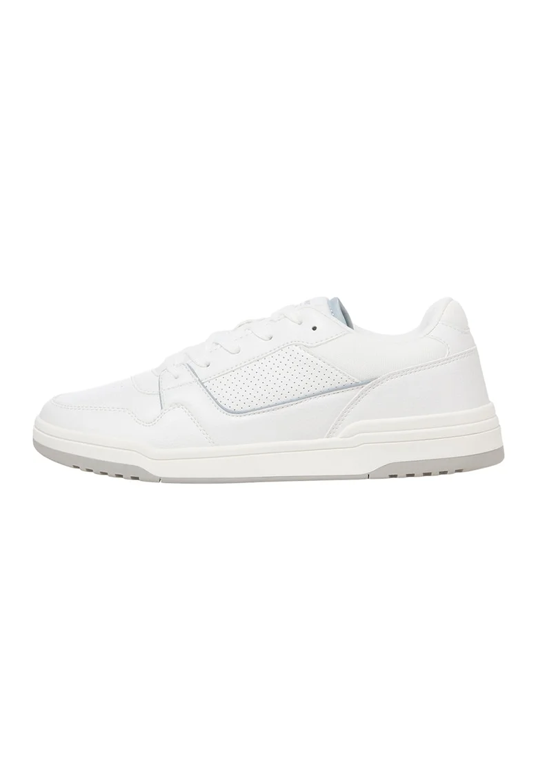 Pantofi sport de piele ecologica cu detalii perforate London, Alb/Gri cenusiu
