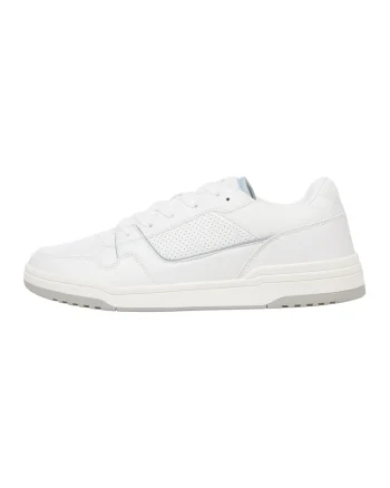 Pantofi sport de piele ecologica cu detalii perforate London, Alb/Gri cenusiu