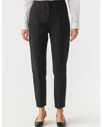 Pantaloni cu croiala conica si model uni Miwo, Negru