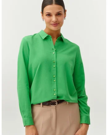 Camasa cu model uni si guler clasic, Verde