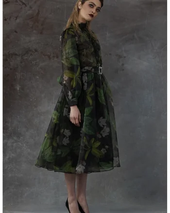 Rochie evazata cu maneci bufante Eivissa, Verde