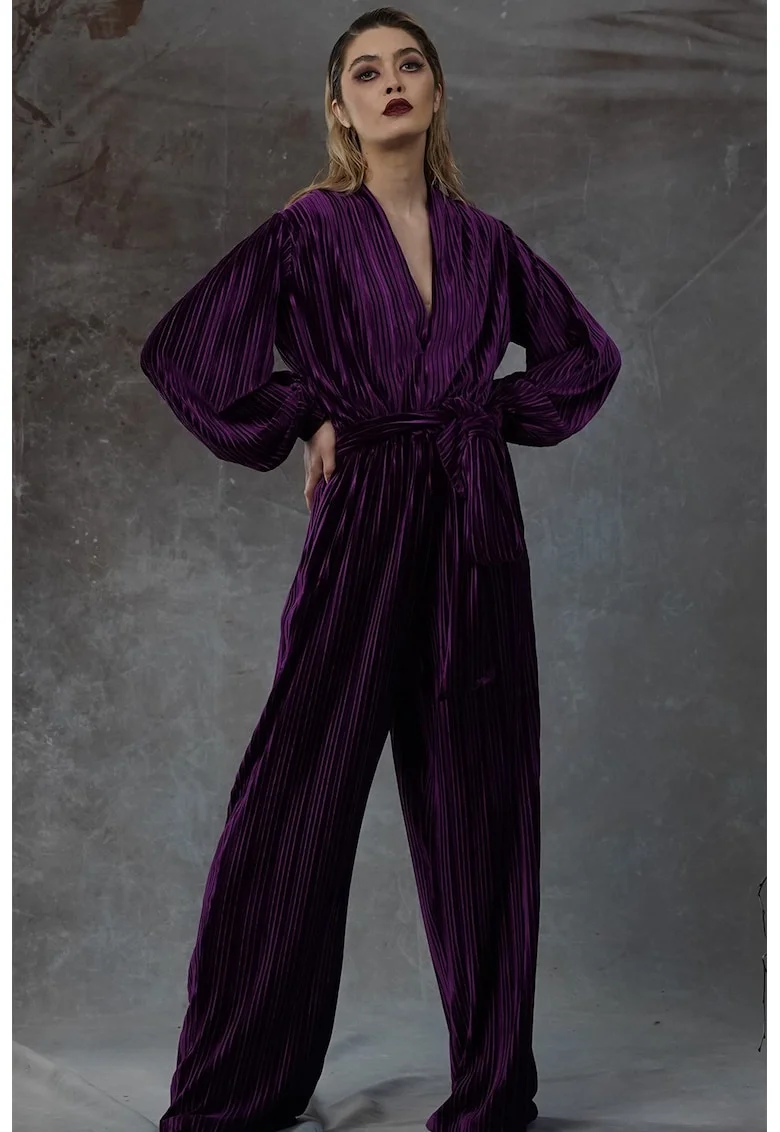 Salopeta maxi cu decolteu adanc in V Zamas, Violet