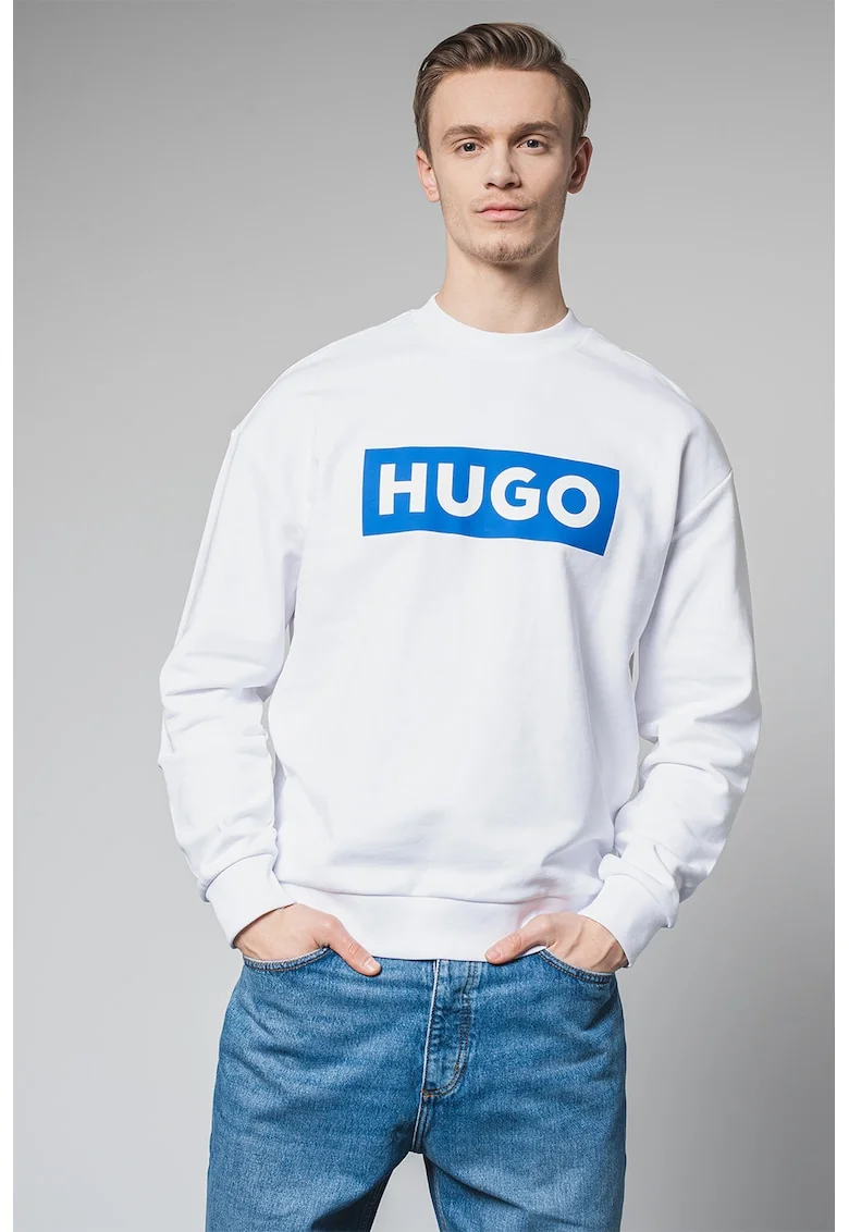 Bluza de trening cu decolteu la baza gatului si logo, Alb/Albastru royal