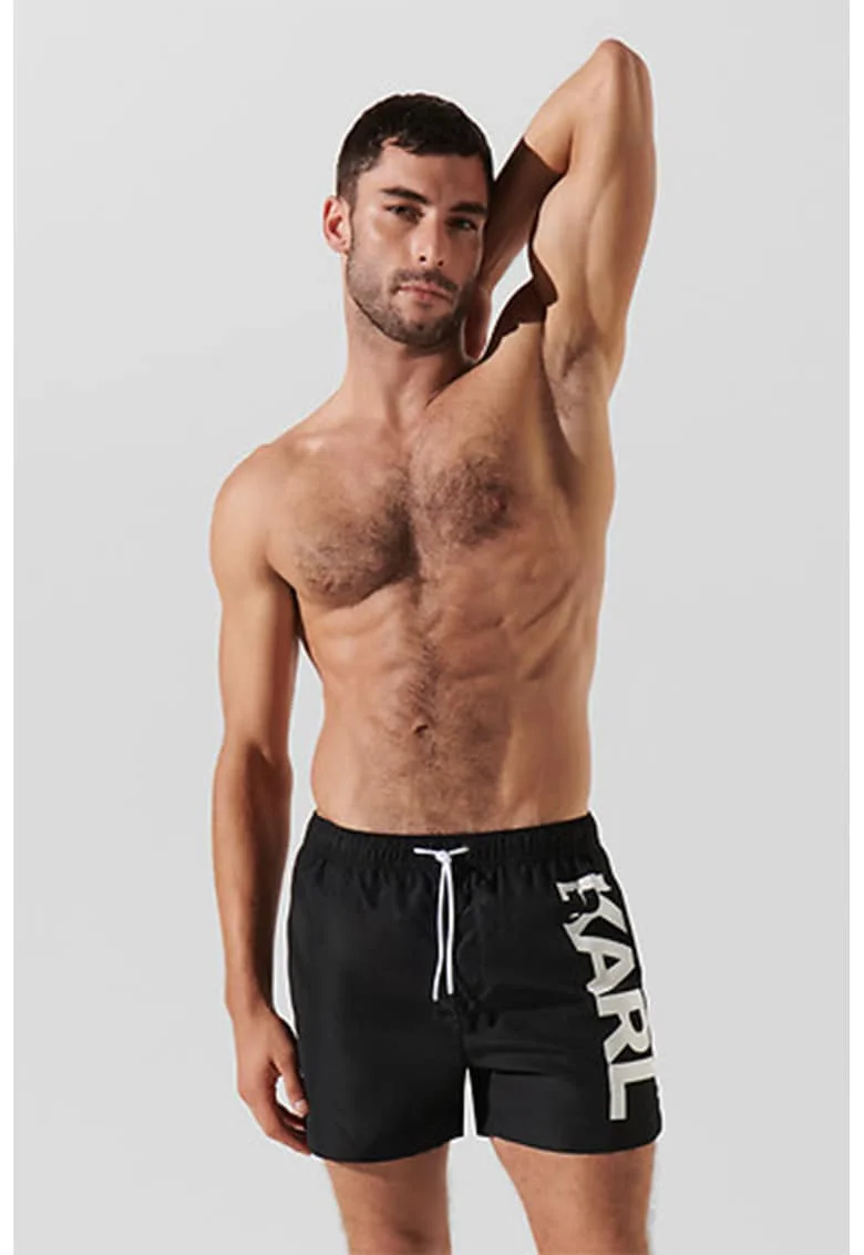 Pantaloni scurti de baie cu logo supradimensionat, Alb/Negru