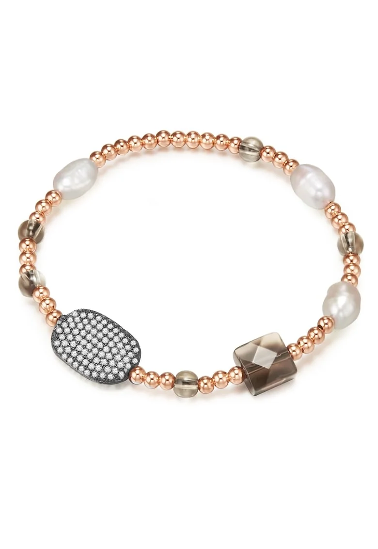 Bratara placata cu aur de 14K si decorata cu perle si zirconia, Auriu rose