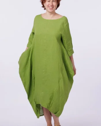 Rochie lalea in colturi, din in, verde olive