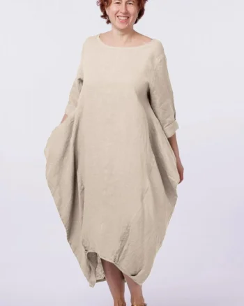 Rochie lalea in colturi, din in bej