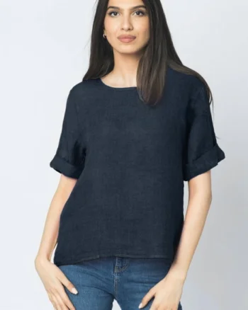 Bluza din in bleumarin cu nasturi pe spate