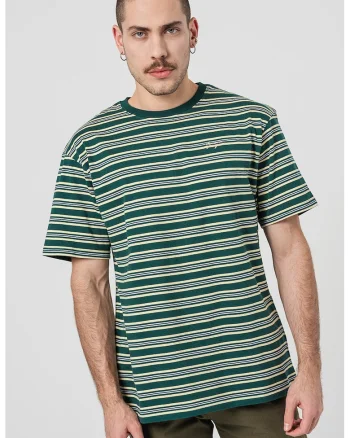 Tricou cu dungi si decolteu la baza gatului, Alb/Galben pal/Verde englez
