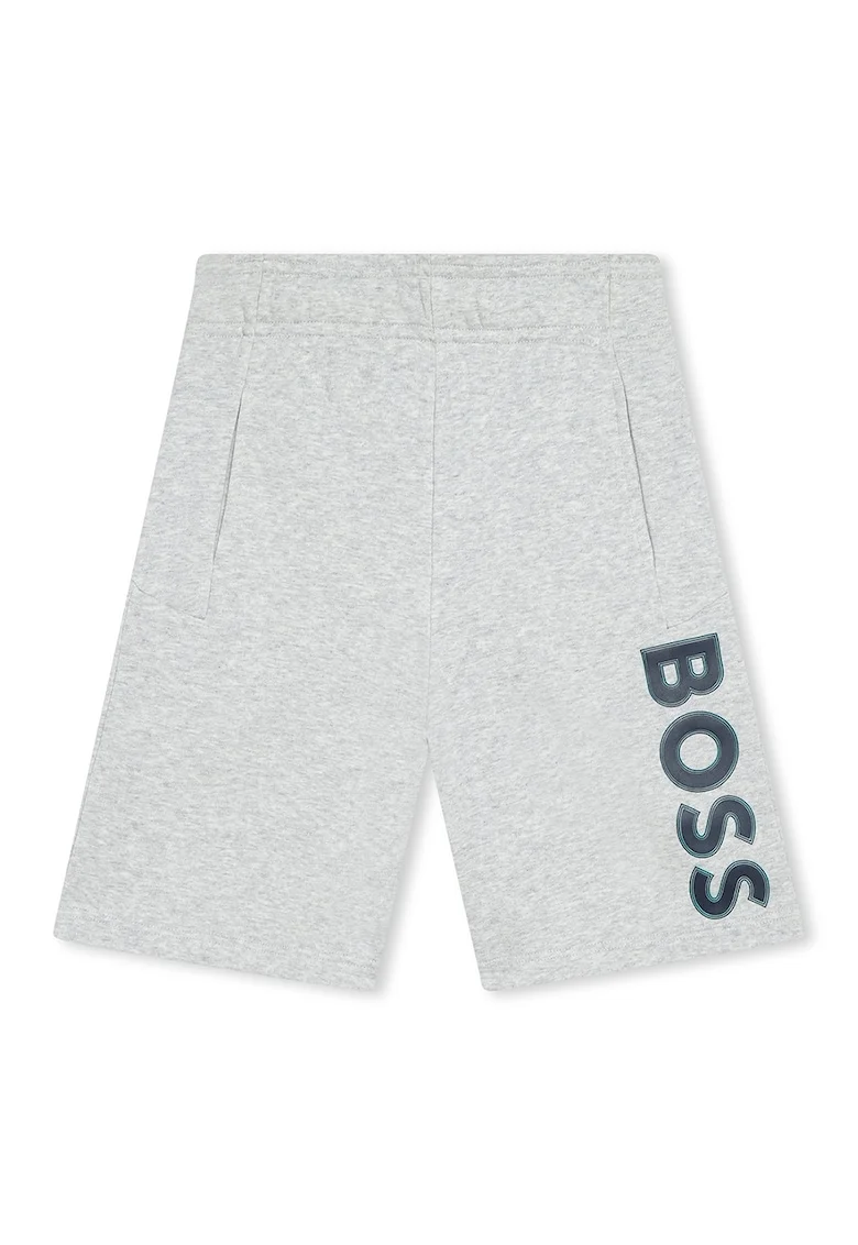 Pantaloni scurti cu imprimeu logo si buzunare laterale, Gri deschis melange