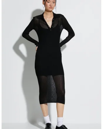 Rochie midi cu aspect semitransparent, Negru