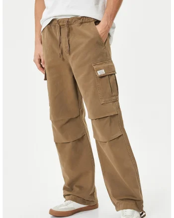 Pantaloni cargo cu snur in talie, Caramel