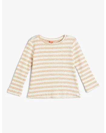 Bluza cu model cu striatii si dungi, Alb/Bej