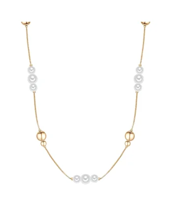 Colier placat cu aur de 14K si decorat cu perle, Auriu