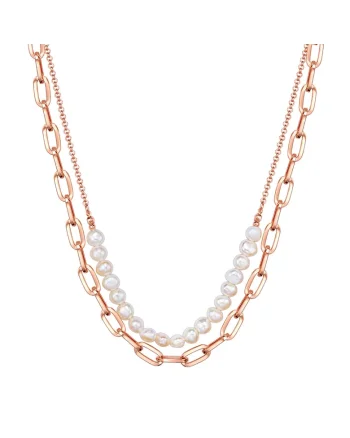 Colier cu doua siraguri placat cu aur de 14K, Auriu rose