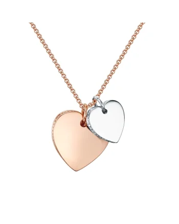 Colier placat cu aur rose de 14K si argint si decoarat cu pandantive inima, Auriu rose