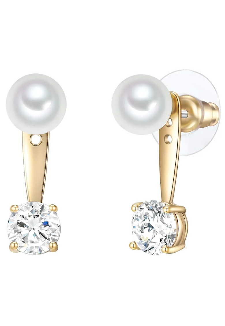 Cercei placati cu aur de 14K si decorati cu cristale si perle, Auriu
